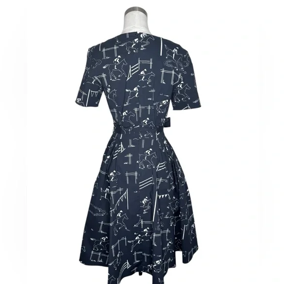 Carolina Herrera Equestrian Print Poplin Fit & Flare Dress  Small Horse Print - Picture 6 of 13